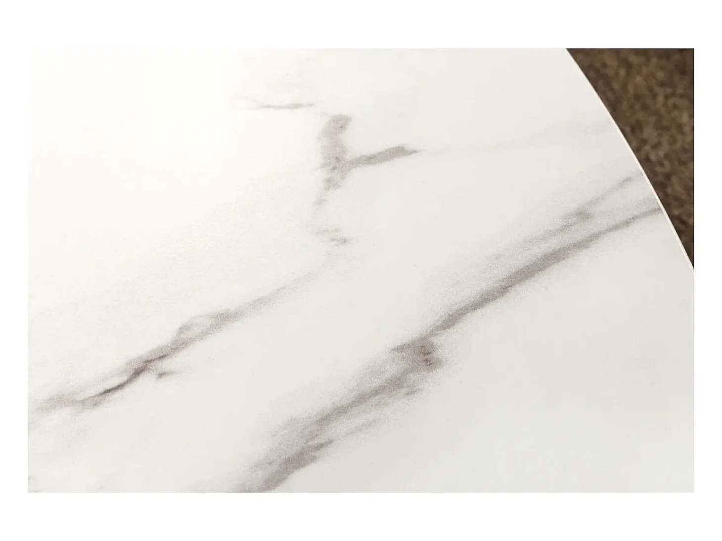 Mesa de comedor LUMEA – Redonda 120 cm – Tablero de cerámica efecto mármol blanco y pie de nogal – Estilo contemporáneo