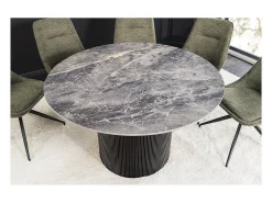 Mesa de comedor LUMEA – Redonda 120 cm – Efecto mármol gris oscuro – Pie central ancho – Estilo contemporáneo