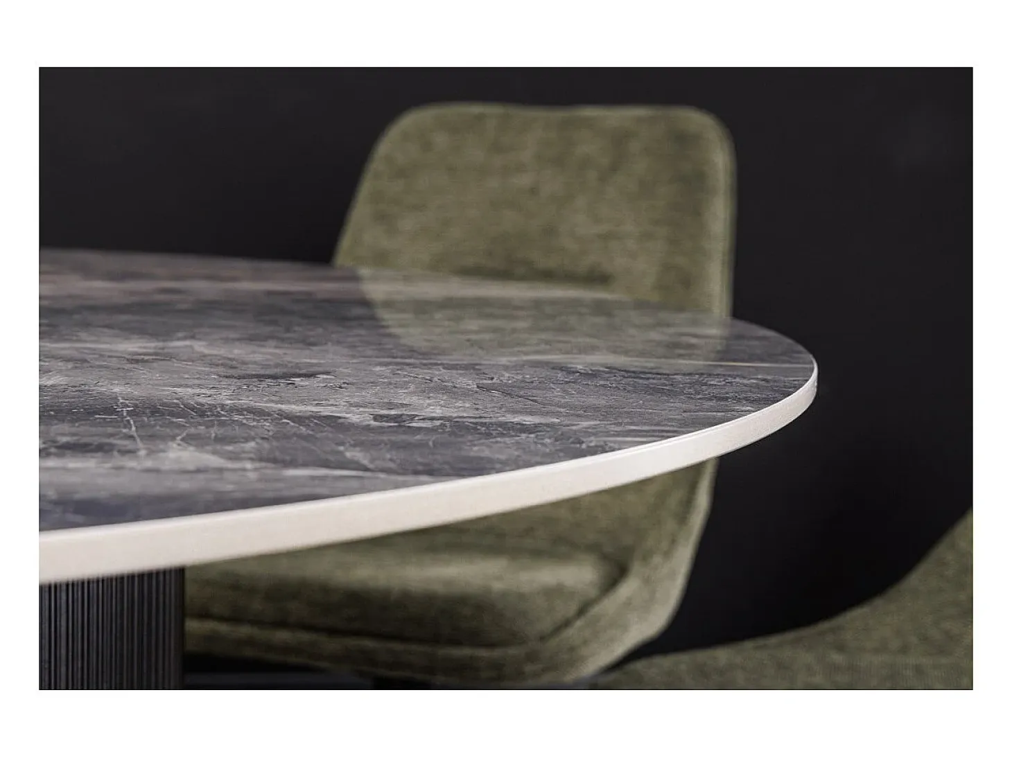 Mesa de comedor LUMEA – Redonda 120 cm – Efecto mármol gris oscuro – Pie central ancho – Estilo contemporáneo