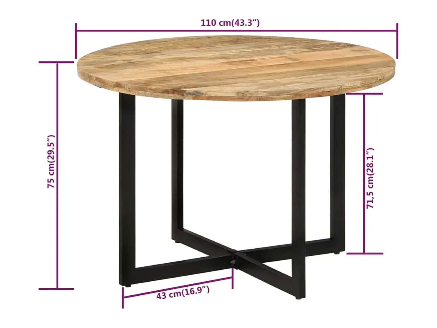 Mesa de comedor madera maciza de mango 110x75 cm