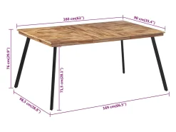 Mesa de comedor madera maciza de teca 169x98,5x76 cm