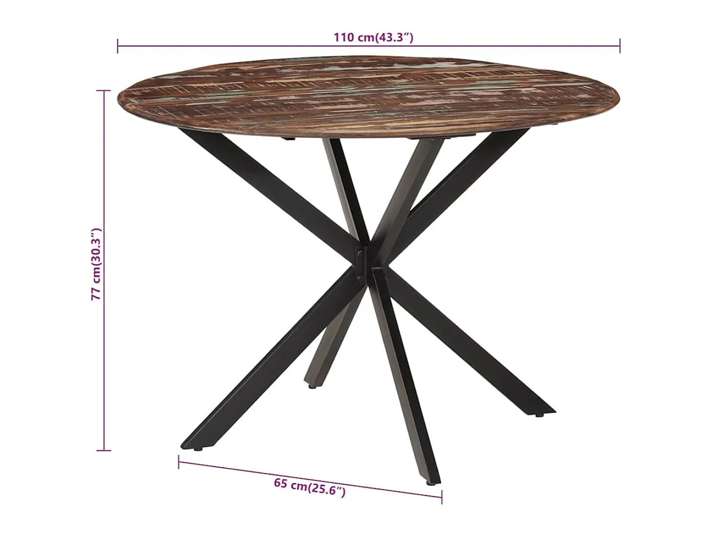 Mesa de comedor madera maciza reciclada y acero 110x78 cm