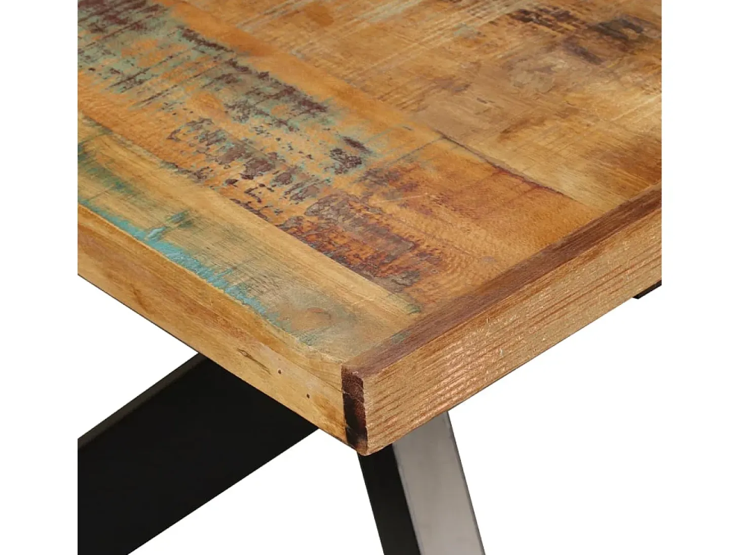 Mesa de comedor madera maciza reciclada y cruz de acero 180 cm