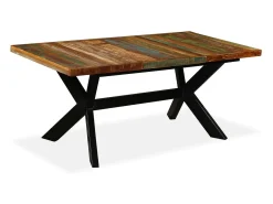 Mesa de comedor madera maciza reciclada y cruz de acero 180 cm