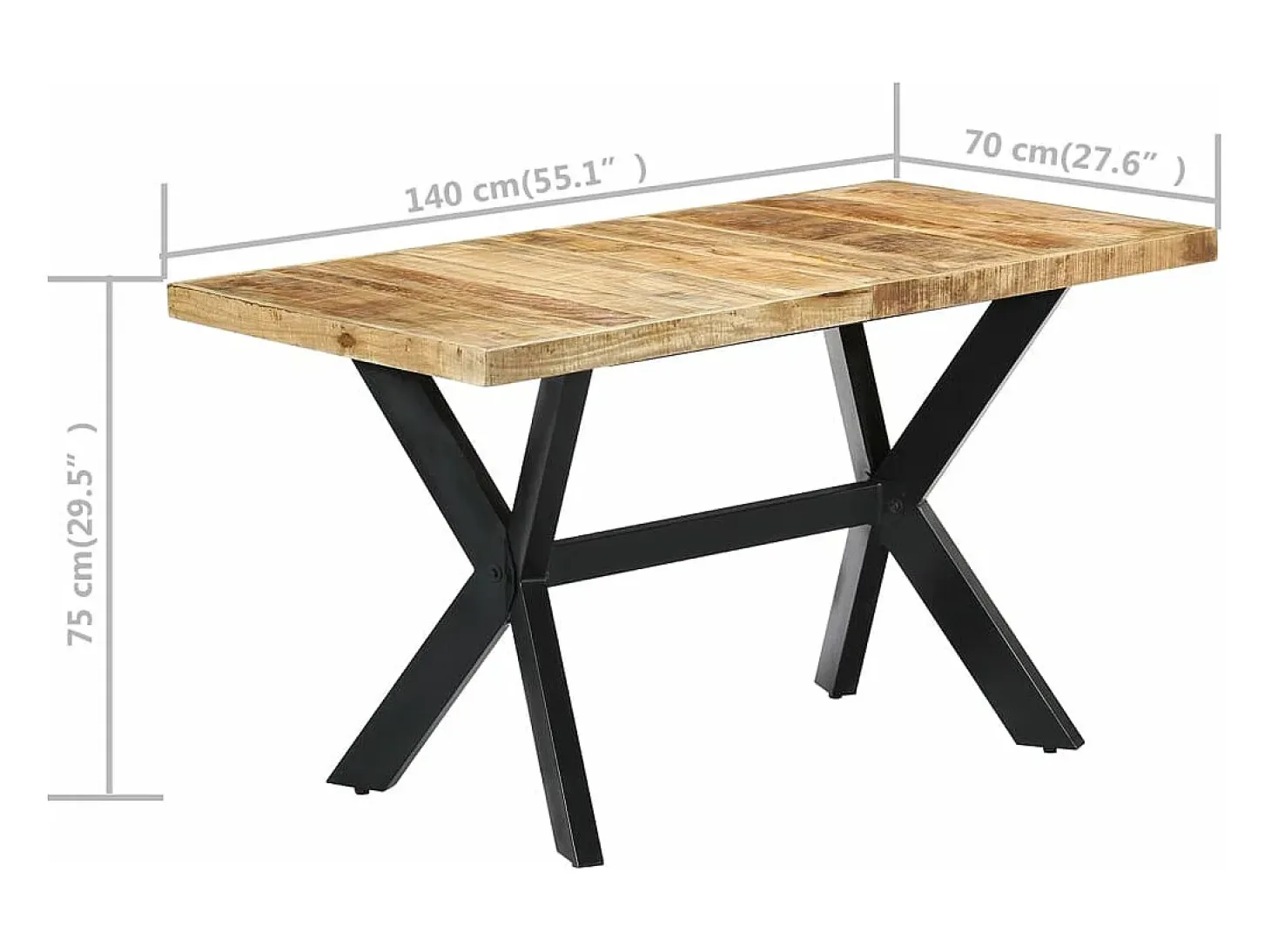 Mesa de comedor madera maciza de mango rugosa 140x70x75 cm