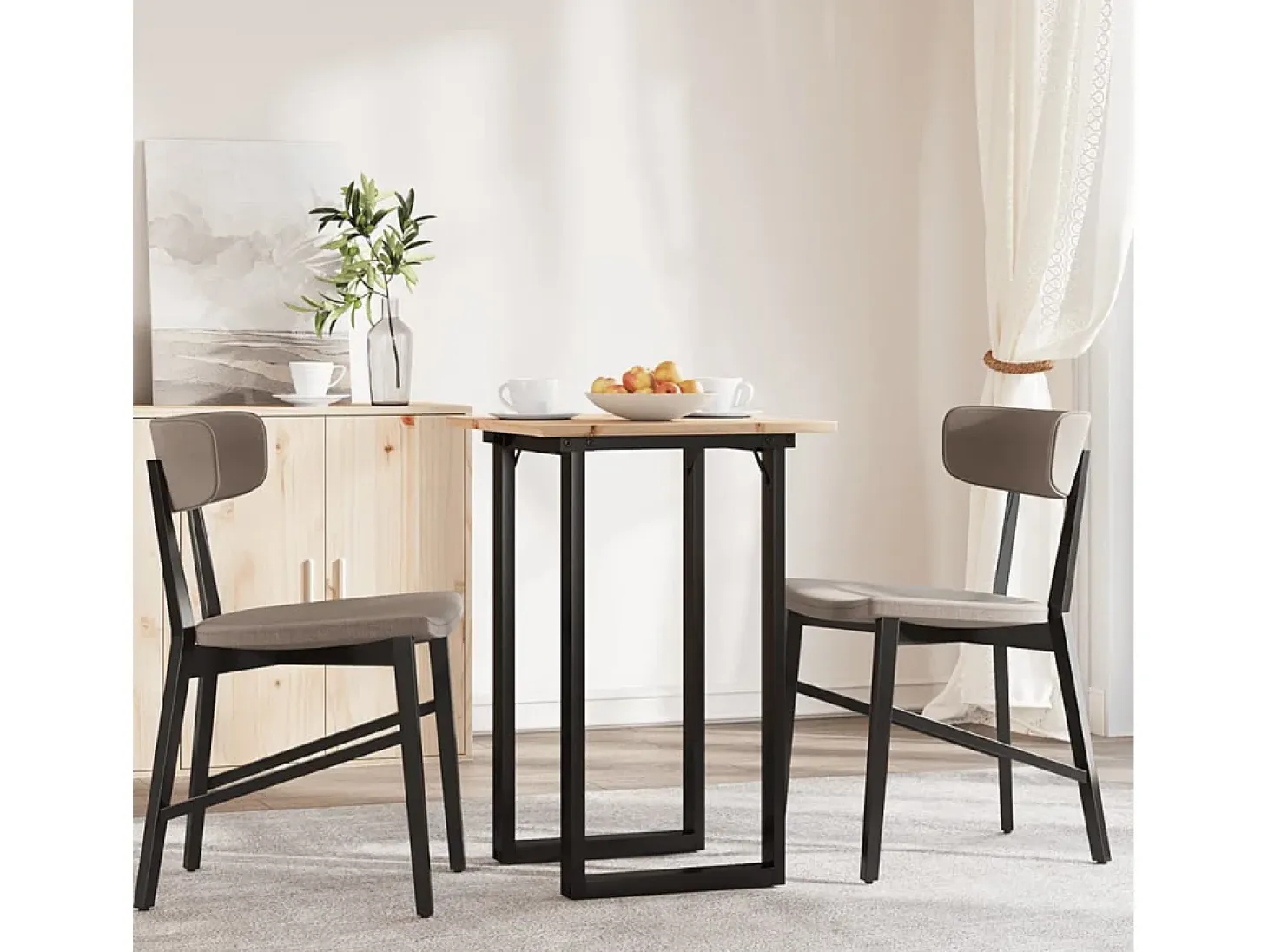 Mesa de comedor marco O madera maciza pino y hierro 50x50x75 cm