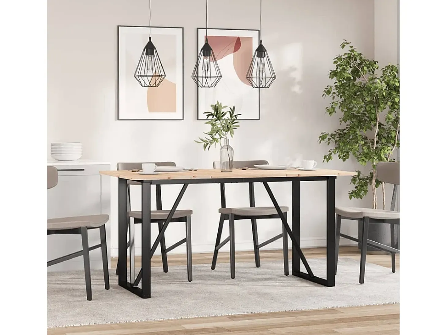 Mesa de comedor marco O madera maciza pino y hierro 140x80x75cm