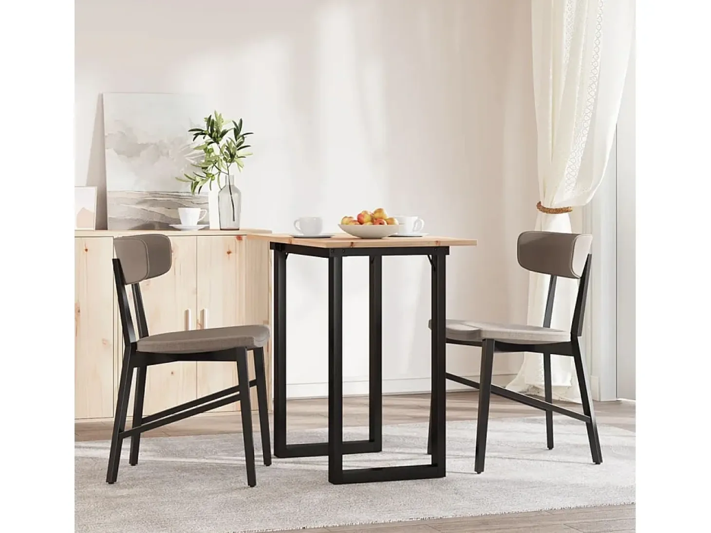 Mesa de comedor marco O madera maciza pino y hierro 80x50x75 cm ES558102