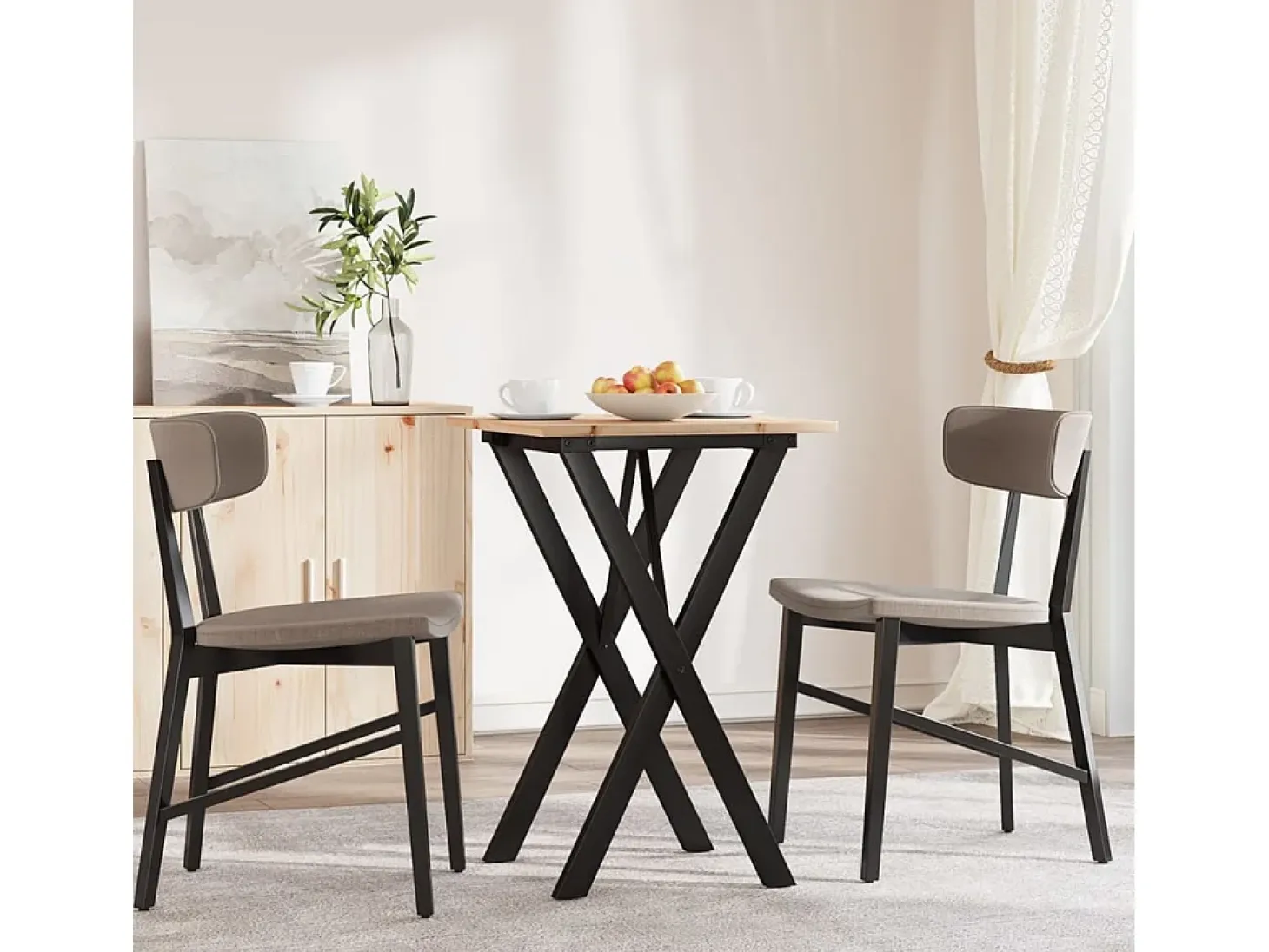 Mesa de comedor marco X madera maciza pino y hierro 50x50x75 cm
