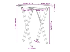 Mesa de comedor marco X madera maciza pino y acero 50x50x75,5cm
