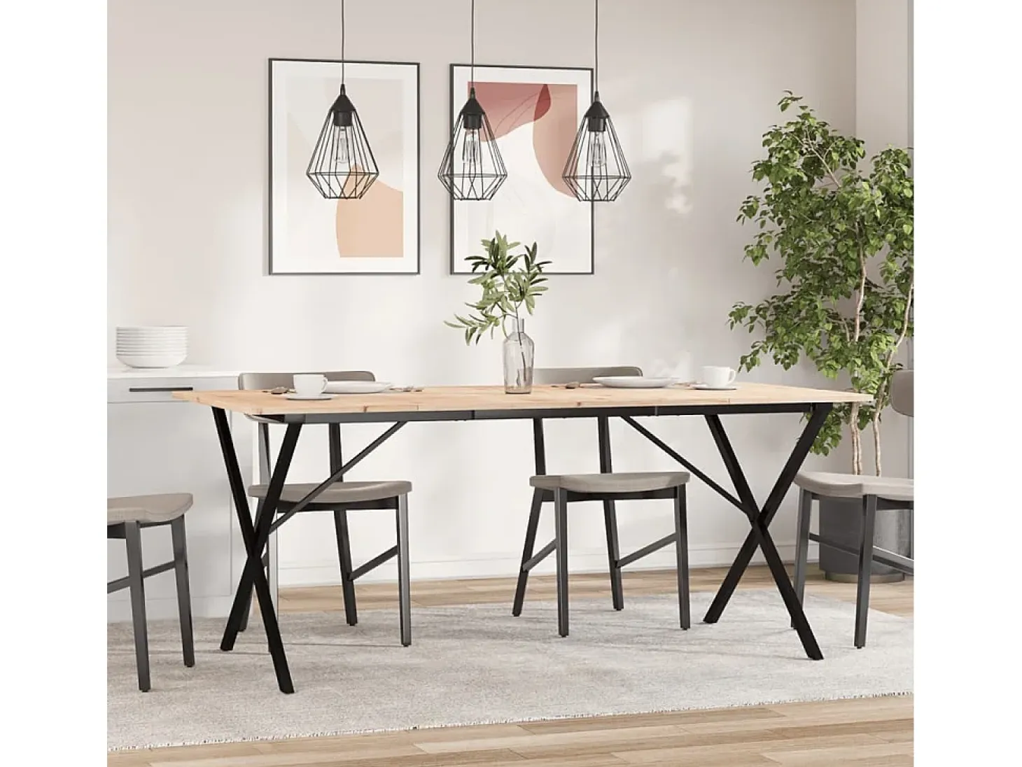 Mesa de comedor marco X madera maciza pino y hierro 180x90x75cm ES479129