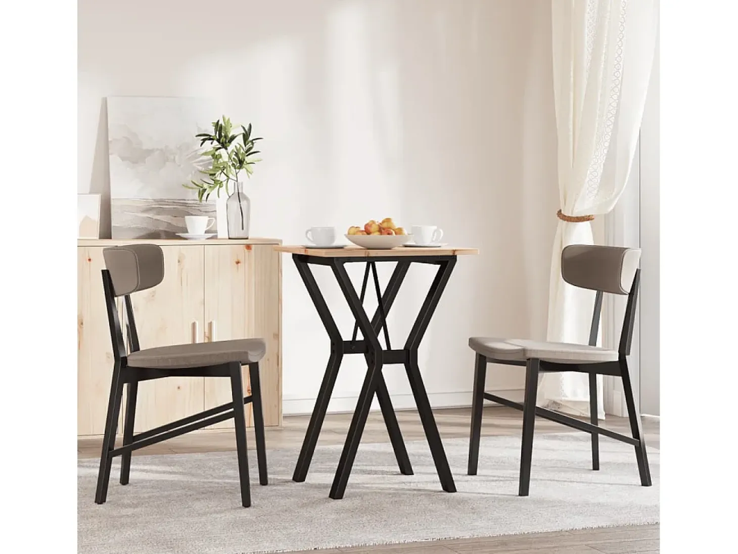 Mesa de comedor marco Y madera maciza pino y hierro 50x50x75 cm