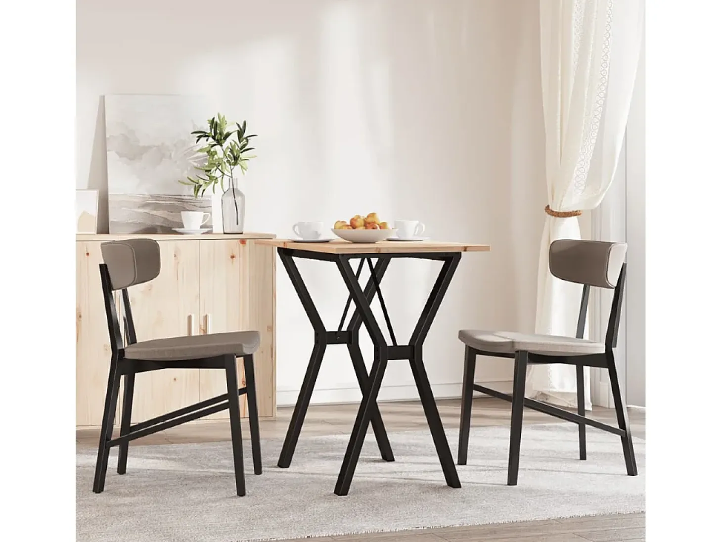 Mesa de comedor marco Y madera maciza pino y hierro 80x50x75 cm
