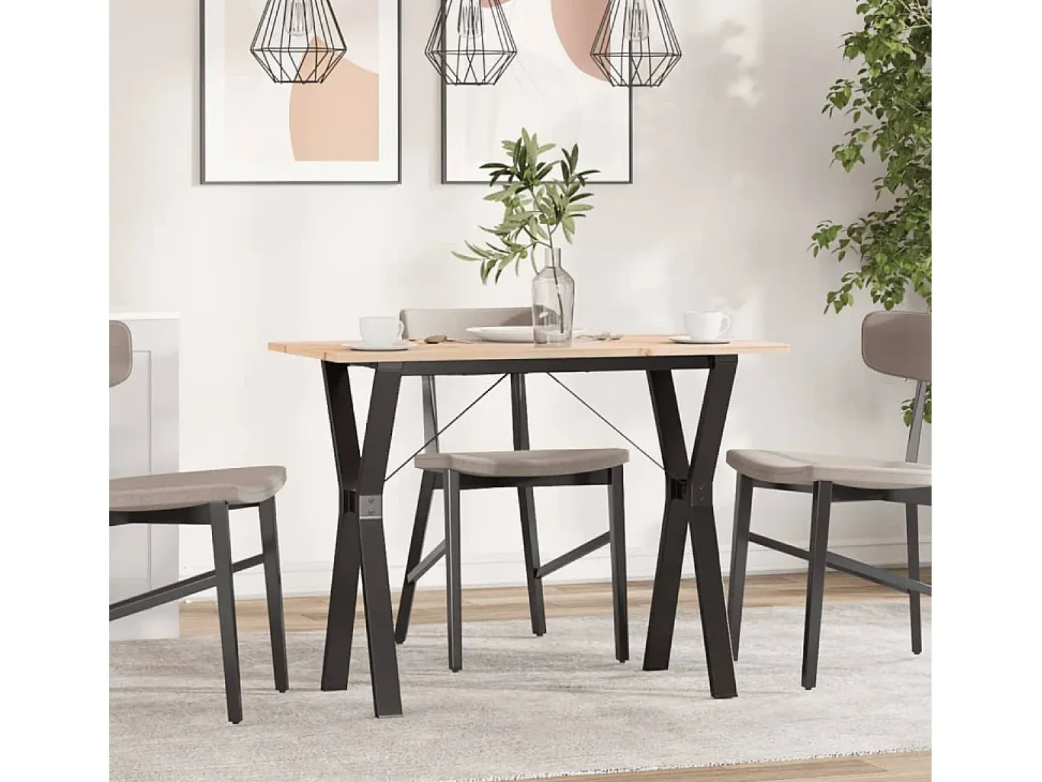Mesa de comedor marco Y madera maciza pino y hierro 100x50x75cm