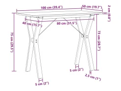 Mesa de comedor marco Y madera maciza pino y hierro 100x50x75cm