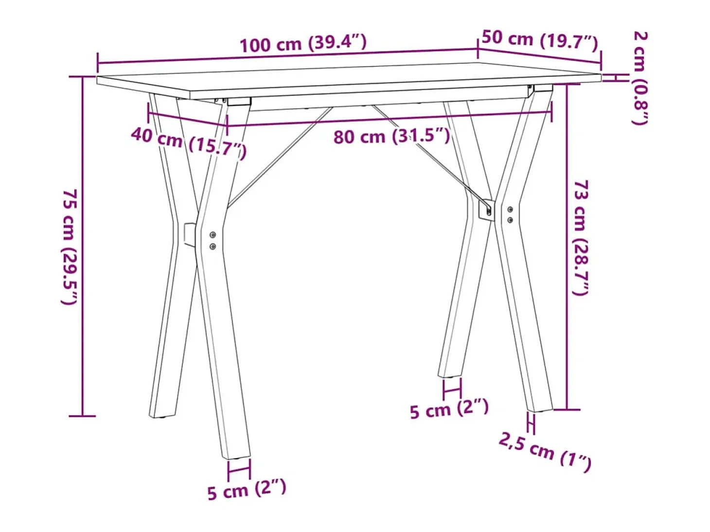 Mesa de comedor marco Y madera maciza pino y hierro 100x50x75cm