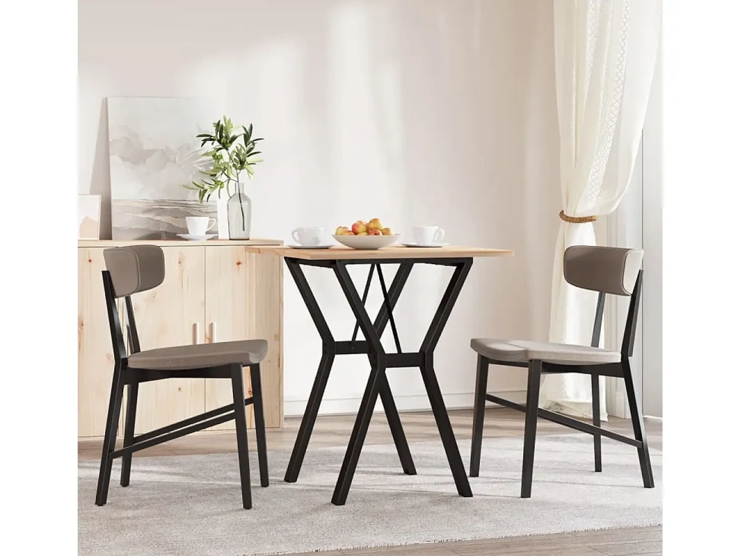Mesa de comedor marco Y madera maciza pino y hierro 60x60x75 cm ES512201
