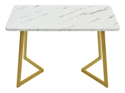 Mesa de comedor moderna con diseño de mármol, 117 x 68 cm, estructura de metal, color blanco/dorado