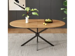 Mesa de comedor moderna, diseño limpio, MDF, color natural, con patas de metal, ovalada, para 4-6 personas (L120 x P80 x H75,5 cm)