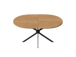Mesa de comedor moderna, diseño limpio, MDF, color natural, con patas de metal, ovalada, para 4-6 personas (L120 x P80 x H75,5 cm)