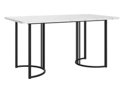 Mesa de comedor moderna 140x80cm, MDF blanco con patas de metal dorado, tablero de mármol (140x80x75 cm)