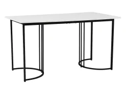 Mesa de comedor moderna 140x80cm, MDF blanco con patas de metal dorado, tablero de mármol (140x80x75 cm)