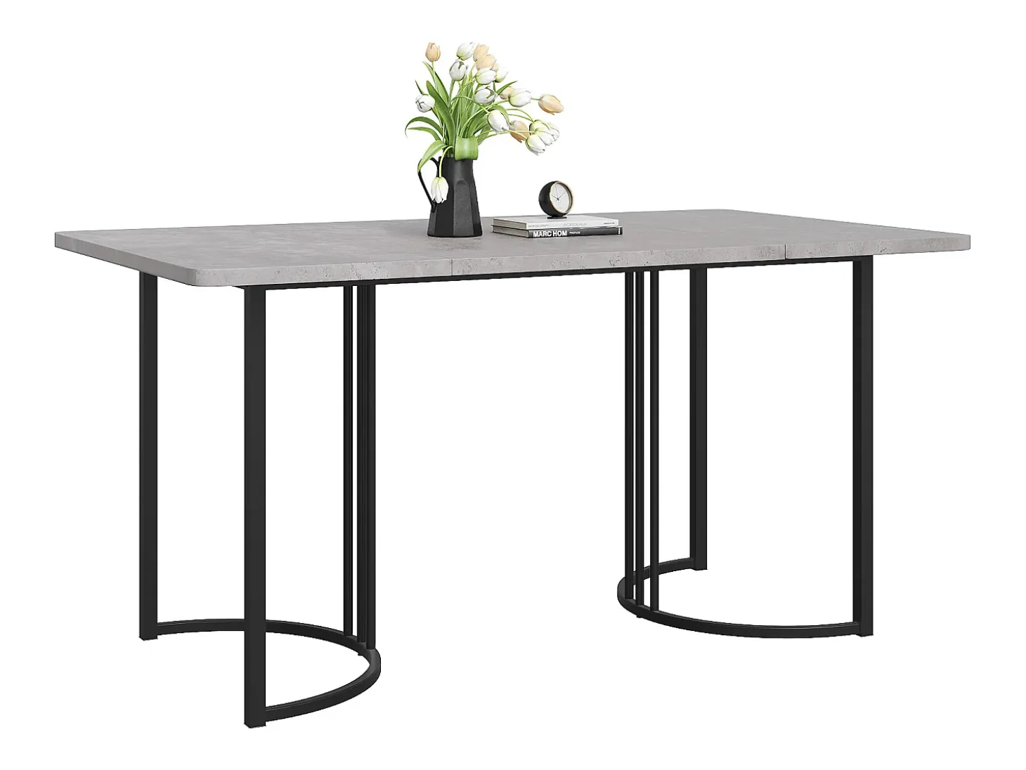 Mesa de comedor moderna 140x80cm, MDF blanco con patas de metal negro, tablero de mármol (140x80x75 cm)