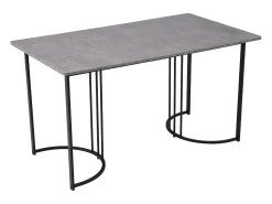Mesa de comedor moderna 140x80cm, MDF blanco con patas de metal negro, tablero de mármol (140x80x75 cm)