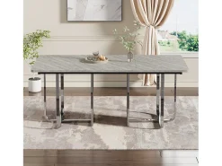Mesa de comedor moderna y robusta para 6 personas - 180 x 80 x 75 cm - patas de metal - MDF + metal - gris y plata