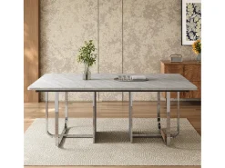 Mesa de comedor moderna y robusta para 6 personas - 180 x 80 x 75 cm - patas de metal - MDF + metal - gris y plata