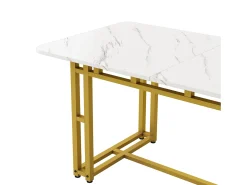 Mesa de comedor moderna y lujosa para 6 personas - Estructura de metal resistente - Madera - Dorada (120 x 70 cm)