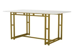 Mesa de comedor moderna y lujosa para 6 personas - Estructura de metal resistente - Madera - Dorada (120 x 70 cm)