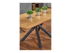 Mesa de comedor Montevideo con pata central de acero negro y tablero de aspecto roble