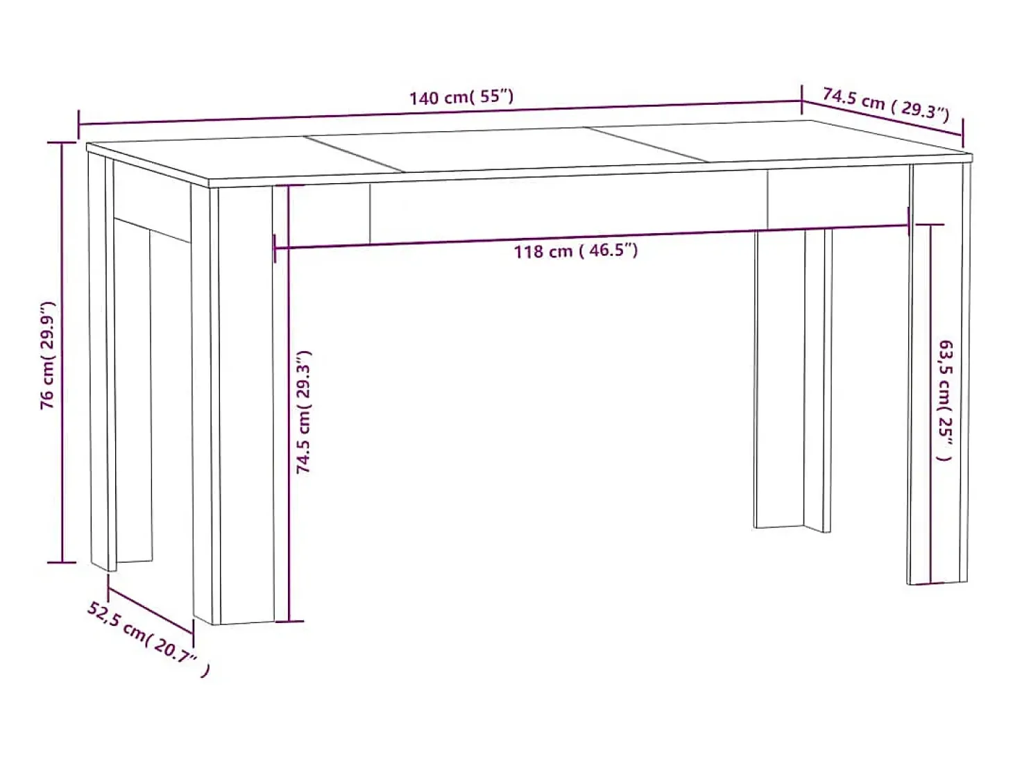 Mesa de comedor negra 140x74,5x76 cm Madera de ingeniería
