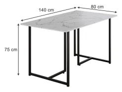 Mesa de comedor negro/mármol-blanco 140x80x75 merido