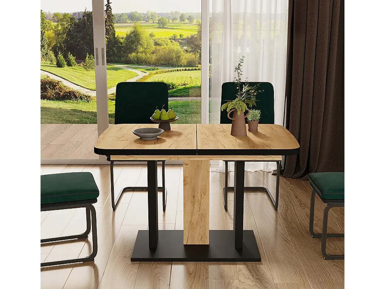 Mesa de comedor negro/roble 120x80x77.3 fenaro