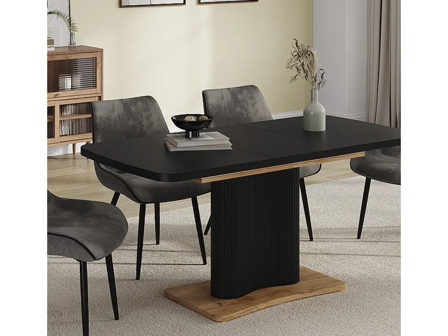 Mesa de comedor negro/roble 120x80x77.4 fenaro
