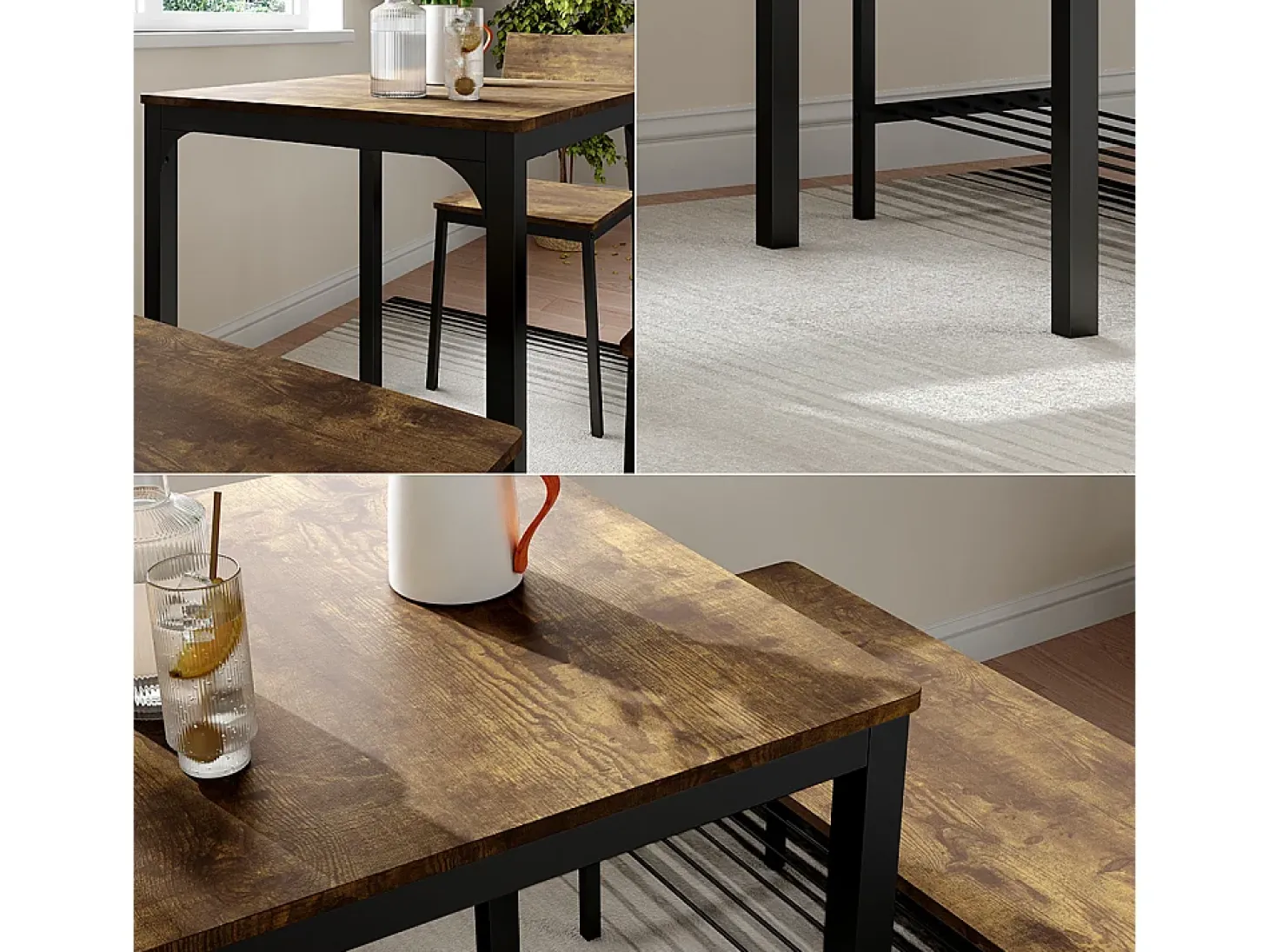 Mesa de comedor negro/roble rústico 70x70x75 fyrk
