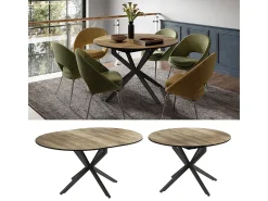 Mesa de comedor negro/roble rústico 120x120x76.5 loyd