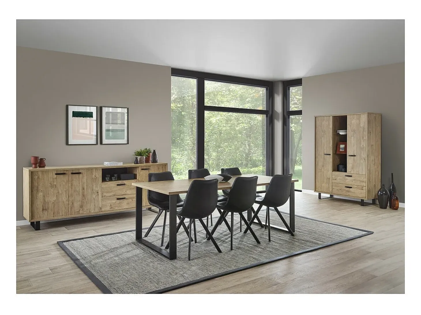 Mesa de comedor NEWTON – 8 personas – Roble dorado y patas de metal – Diseño moderno