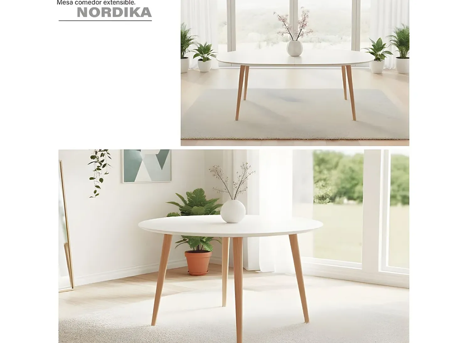 Mesa de comedor Nordika extensible forma redonda blanco/haya 100-140-180 cm Adec