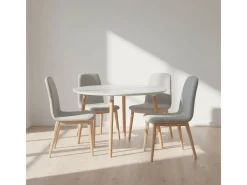 Mesa de comedor Nordika extensible forma redonda blanco/haya 100-140-180 cm Adec