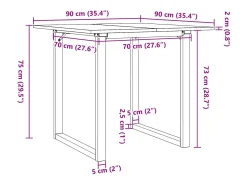 Mesa de comedor O-frame 90x90x75 cm madera maciza de pino acero