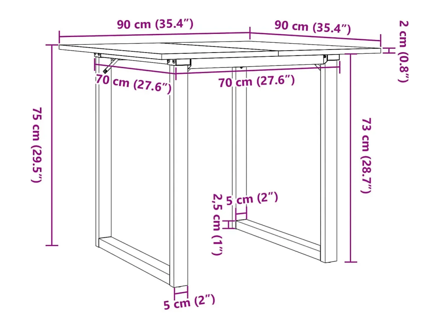 Mesa de comedor O-frame 90x90x75 cm madera maciza de pino acero