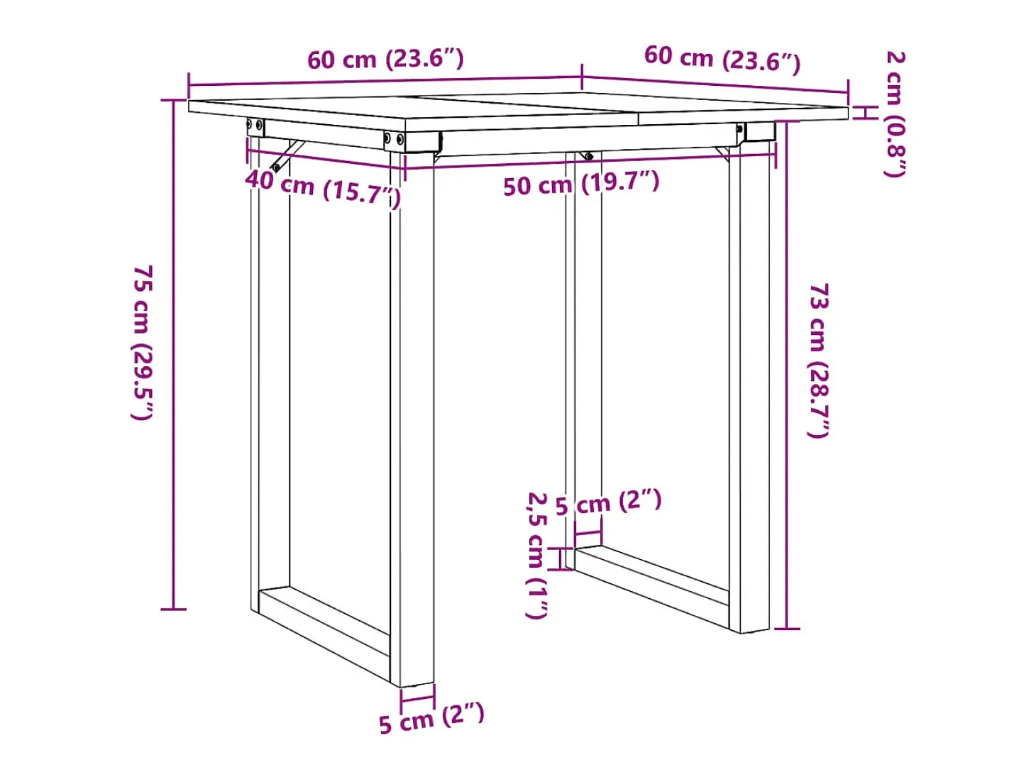 Mesa de comedor O-frame 60x60x75 cm madera maciza de pino acero