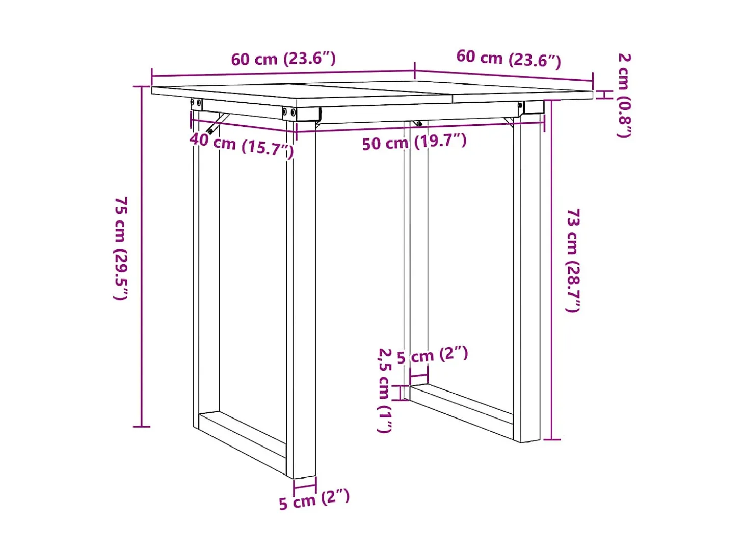Mesa de comedor O-frame 60x60x75 cm madera maciza de pino acero
