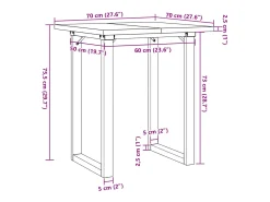 Mesa de comedor O-frame 70x70x75,5cm madera maciza de pino acero