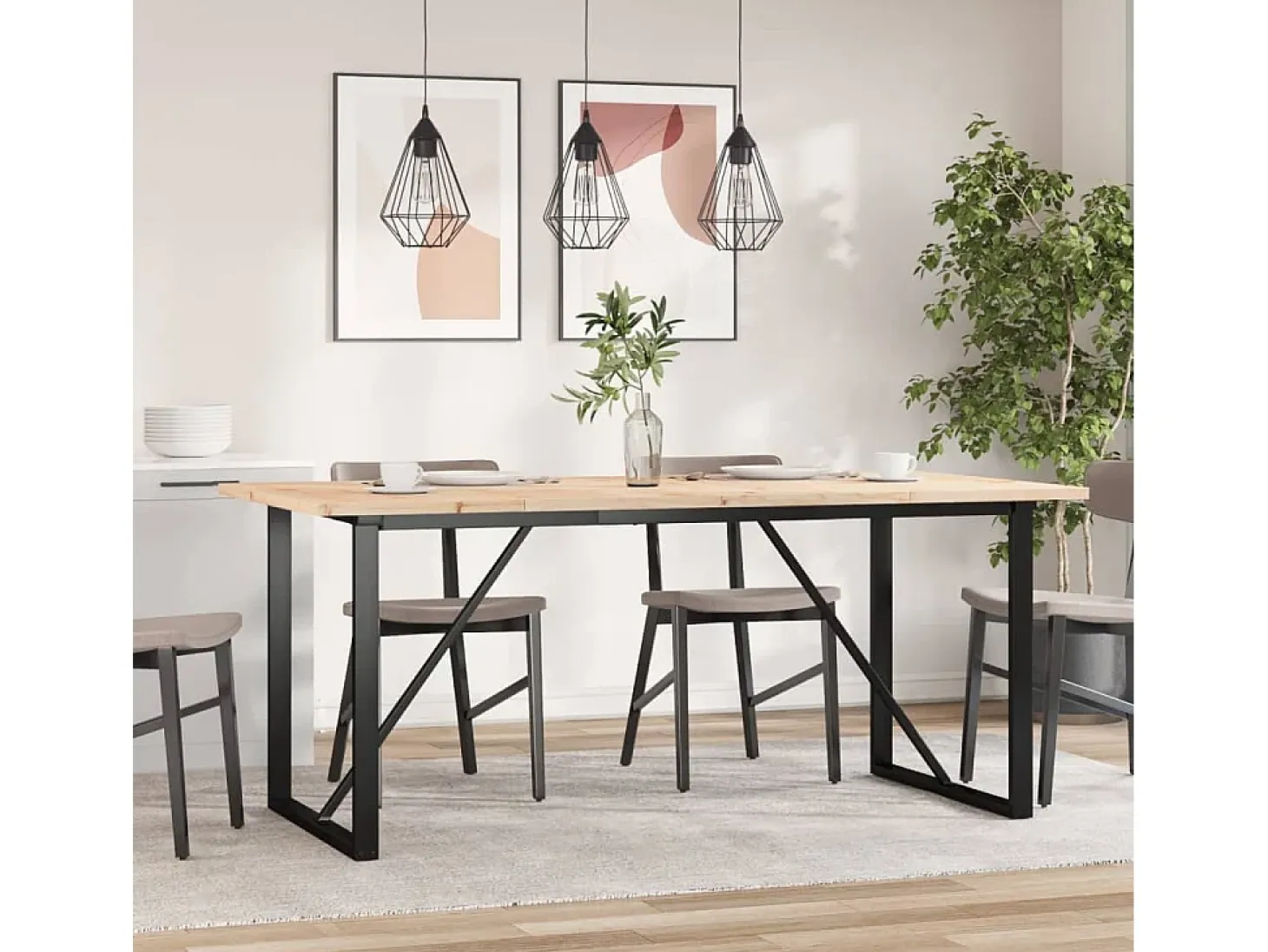 Mesa de comedor O-frame 180x90x75,5 cm madera maciza de pino acero