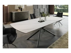 Mesa de comedor OPHIRA – Extensible 180 a 230 cm – Efecto mármol blanco – Patas de metal – Estilo contemporáneo