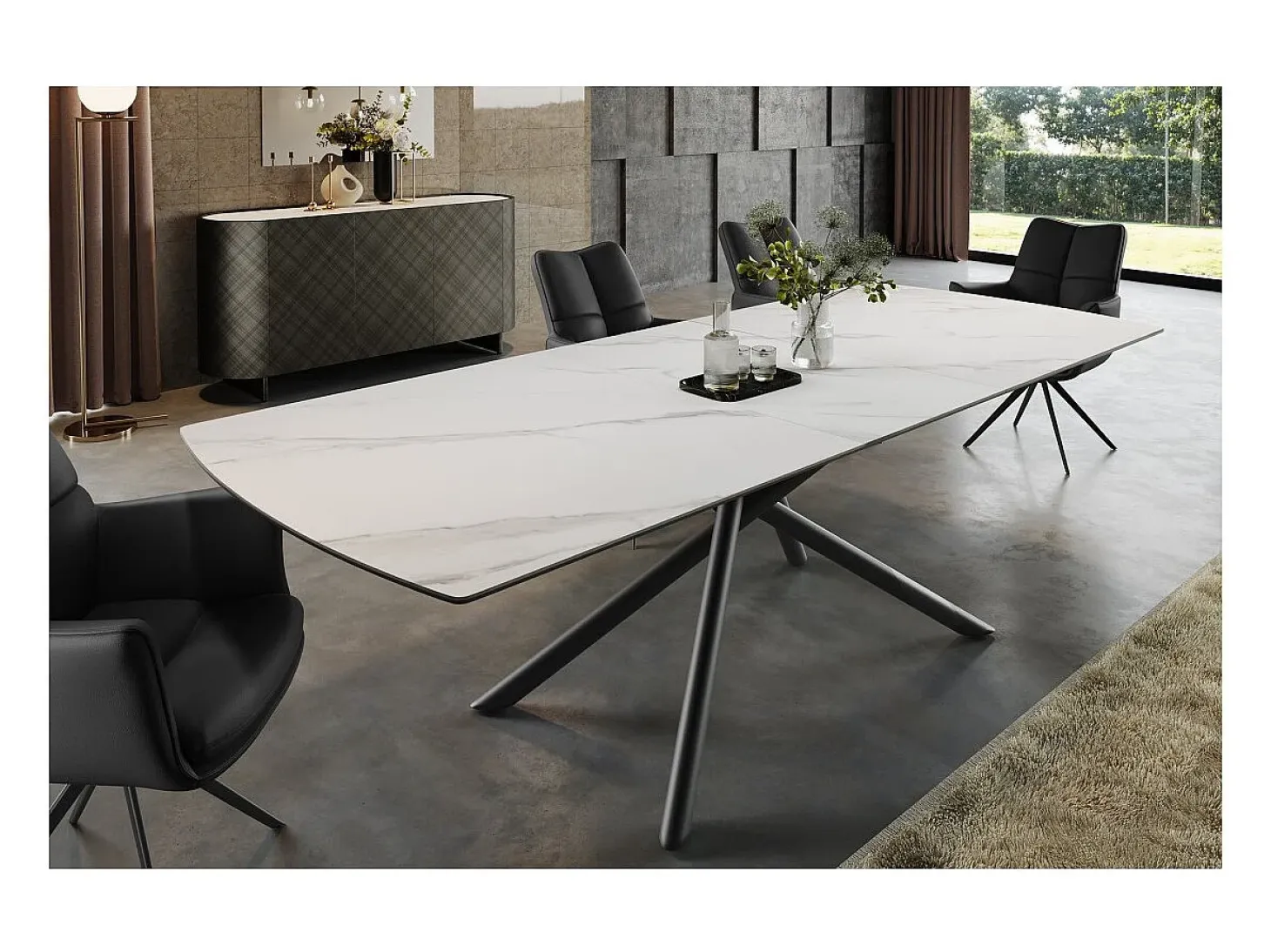Mesa de comedor OPHIRA – Extensible 180 a 230 cm – Efecto mármol blanco – Patas de metal – Estilo contemporáneo